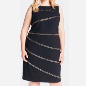 Calvin Klein Black Sleeveless Lined Dress with Gold Asymmetrical  Studs EUC 22W